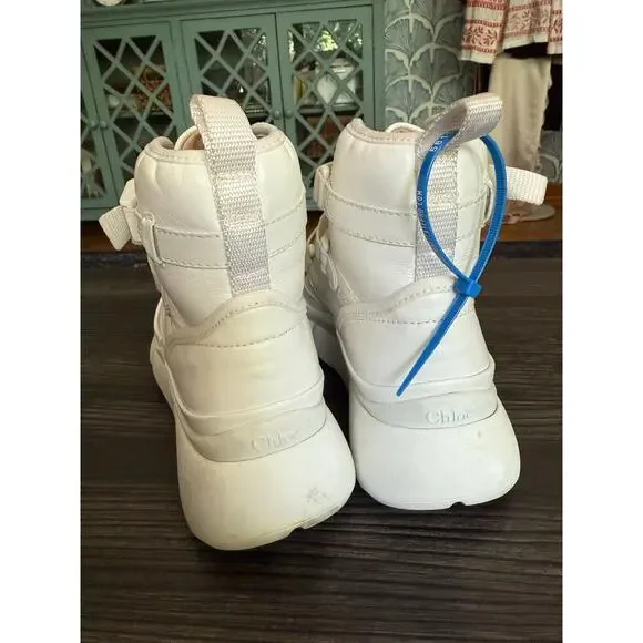 Chloé White Lambskin Leather Sonnie Western High Top Sneakers Sz. 36 - Picture 11 of 11